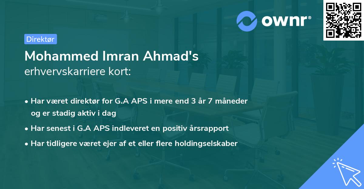 Mohammed Imran Ahmad's erhvervskarriere kort