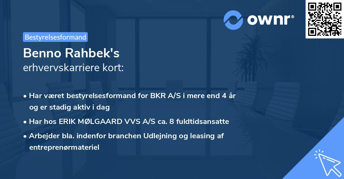 Benno Rahbek's erhvervskarriere kort