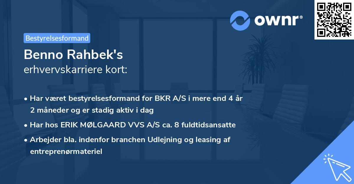 Benno Rahbek's erhvervskarriere kort