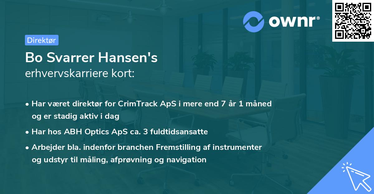 Bo Svarrer Hansen's erhvervskarriere kort