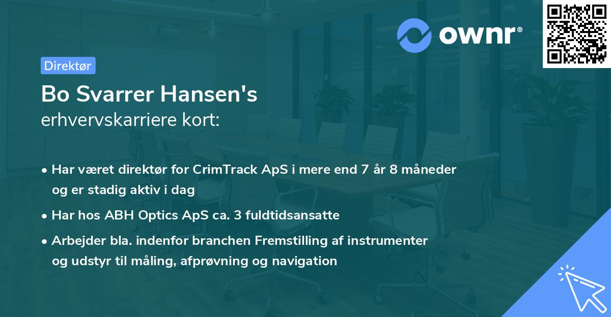 Bo Svarrer Hansen's erhvervskarriere kort