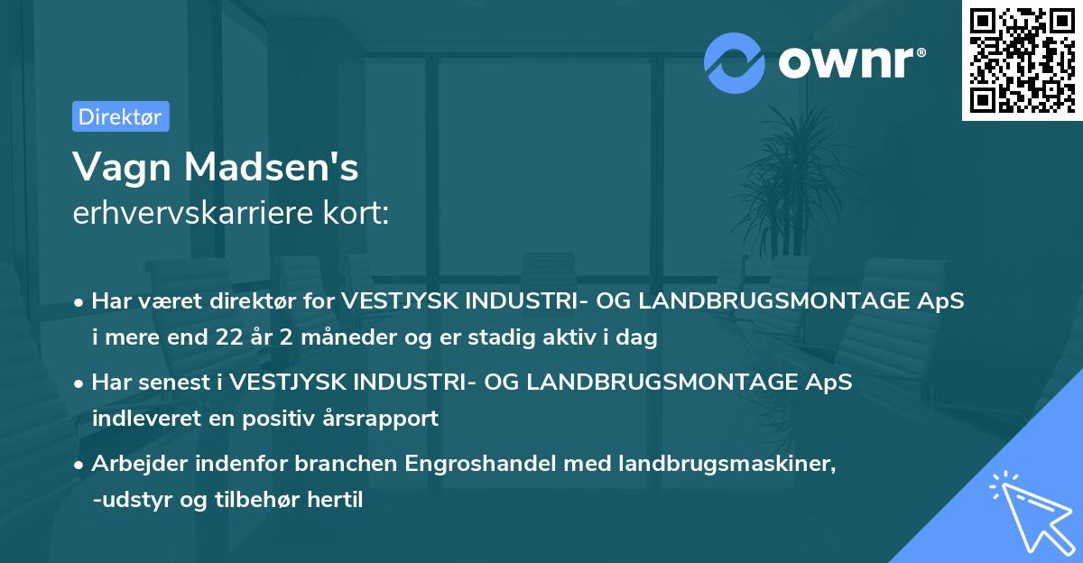 Vagn Madsen's erhvervskarriere kort