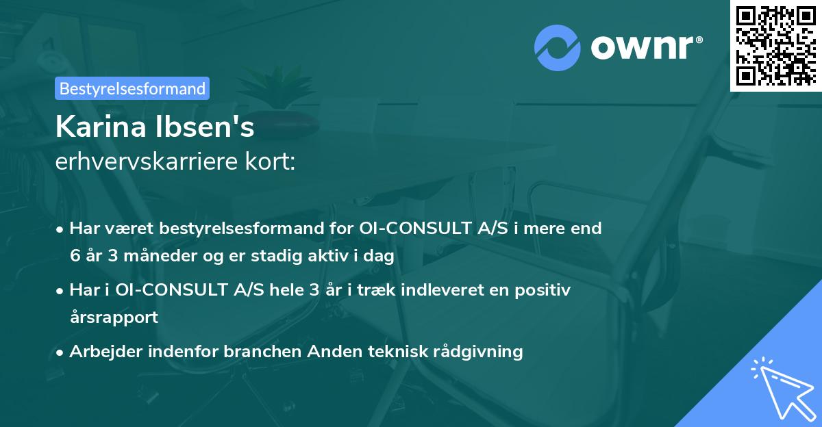 Karina Ibsen's erhvervskarriere kort