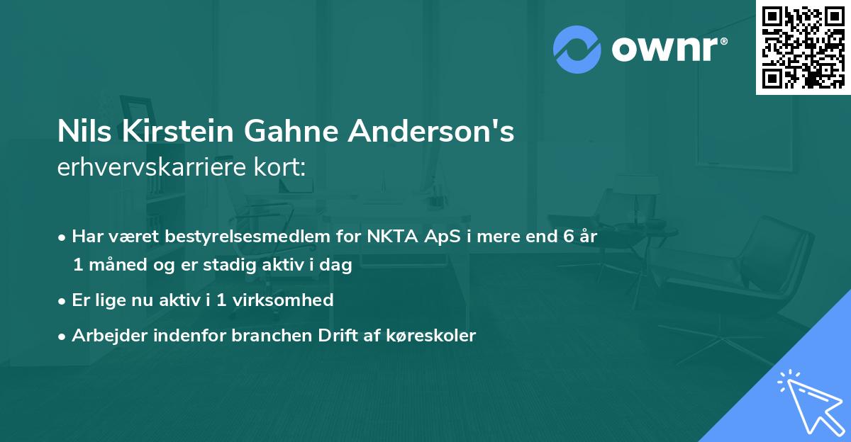 Nils Kirstein Gahne Anderson's erhvervskarriere kort