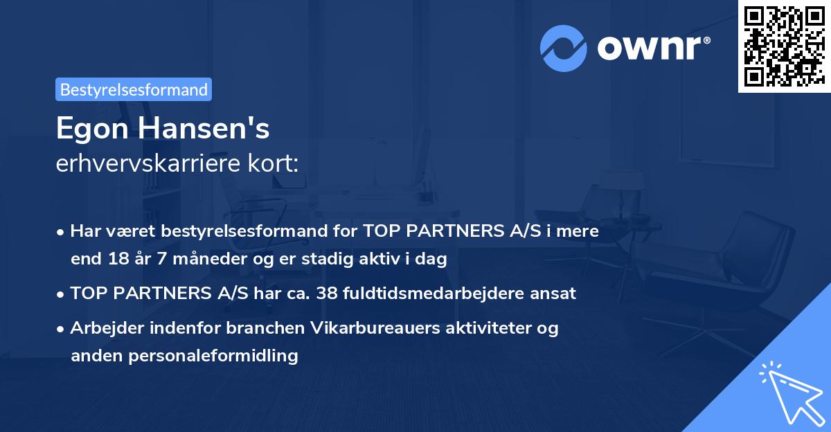 Egon Hansen's erhvervskarriere kort