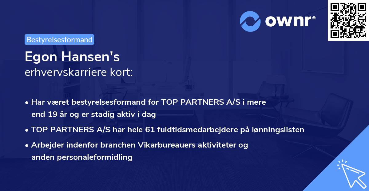Egon Hansen's erhvervskarriere kort