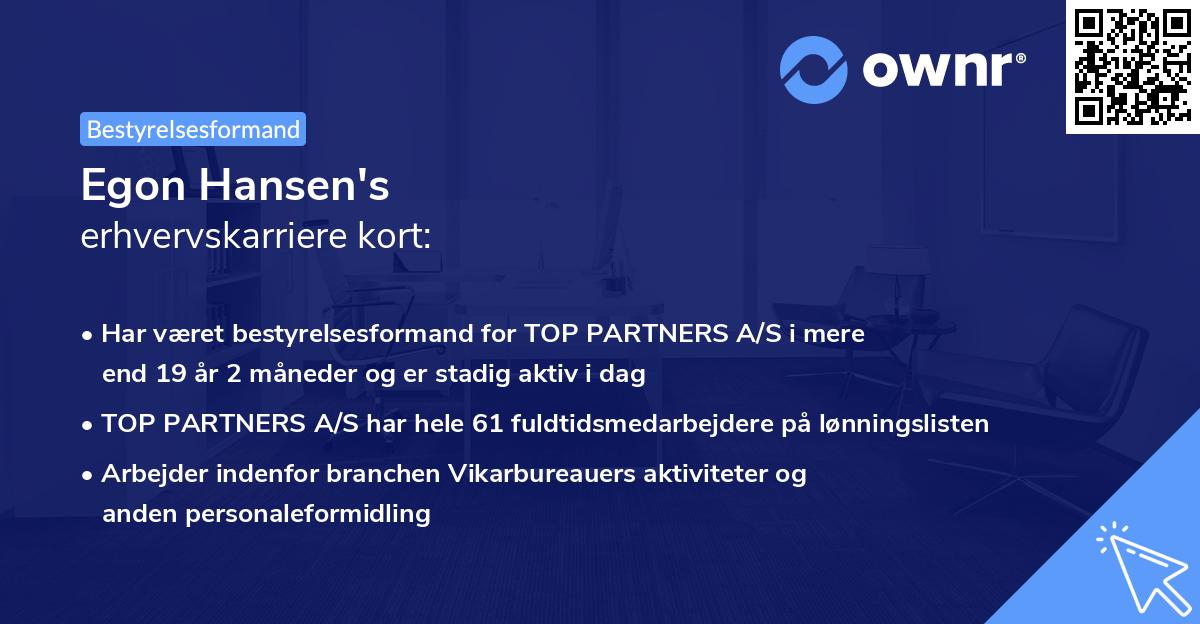 Egon Hansen's erhvervskarriere kort