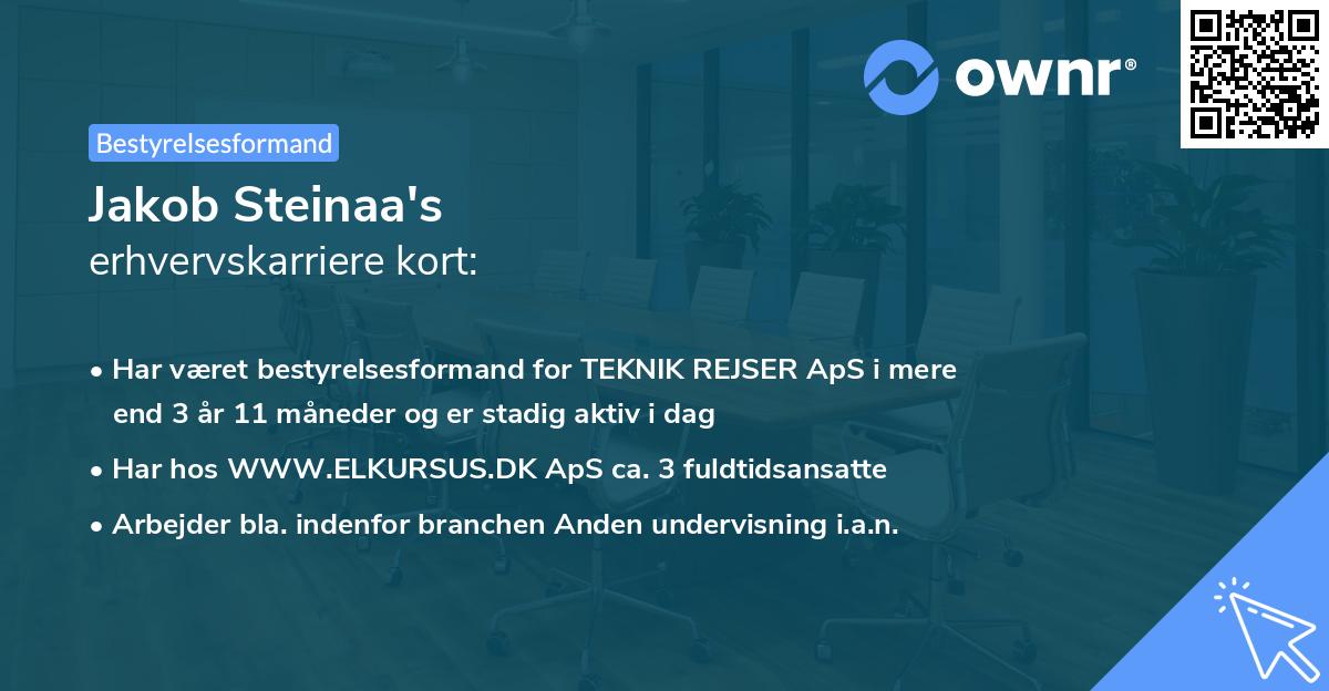 Jakob Steinaa's erhvervskarriere kort