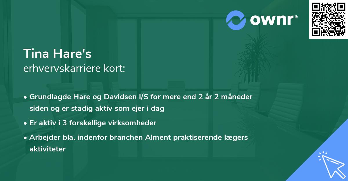 Tina Hare's erhvervskarriere kort