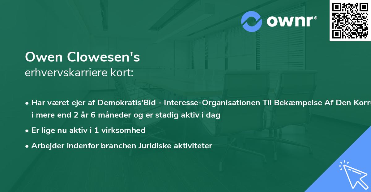 Owen Clowesen's erhvervskarriere kort