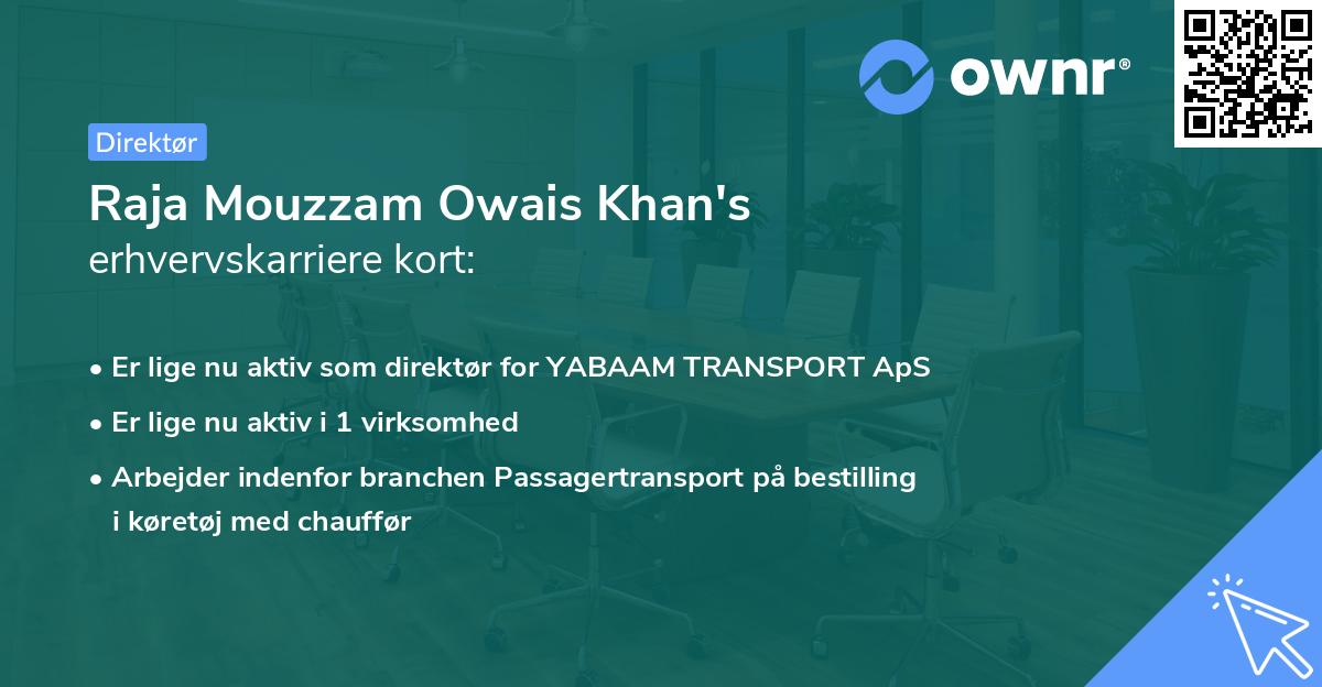 Raja Mouzzam Owais Khan's erhvervskarriere kort
