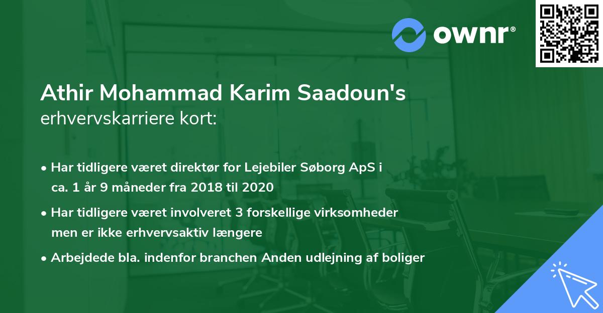 Athir Mohammad Karim Saadoun's erhvervskarriere kort