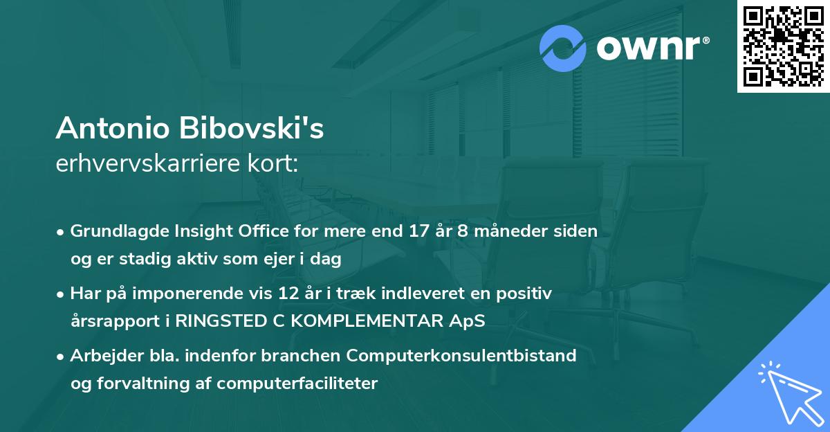 Antonio Bibovski's erhvervskarriere kort