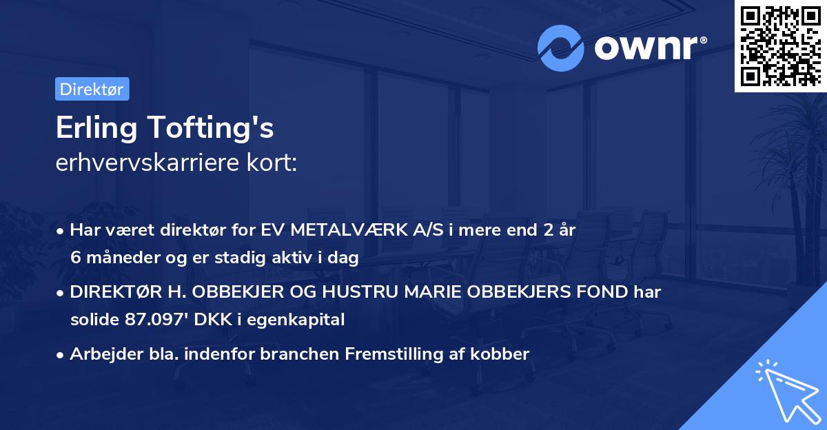 Erling Tofting's erhvervskarriere kort