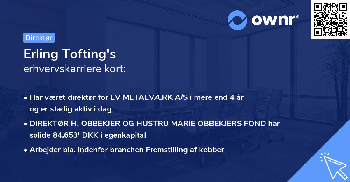 Erling Tofting's erhvervskarriere kort