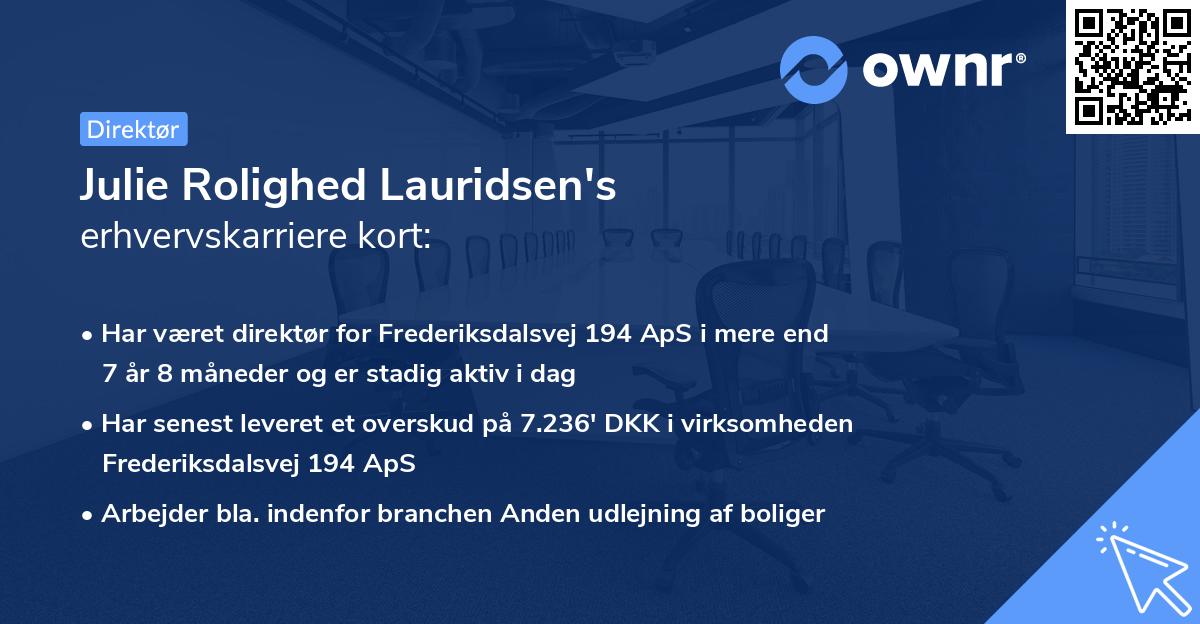 Julie Rolighed Lauridsen's erhvervskarriere kort