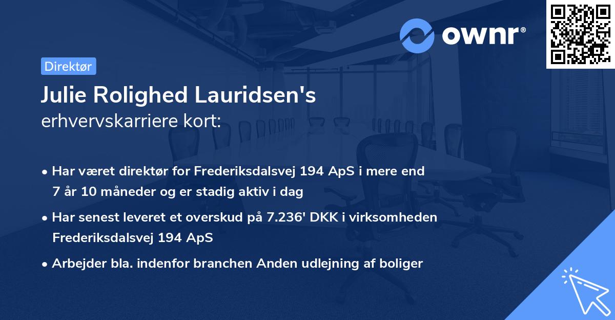 Julie Rolighed Lauridsen's erhvervskarriere kort