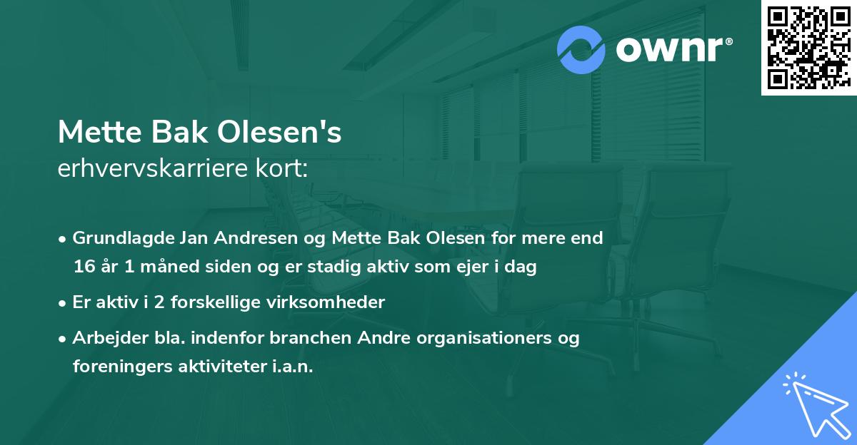 Mette Bak Olesen's erhvervskarriere kort
