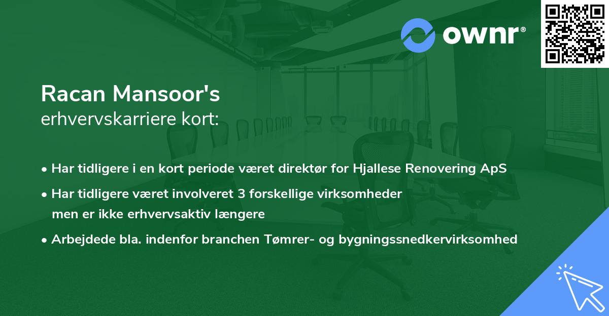 Racan Mansoor's erhvervskarriere kort