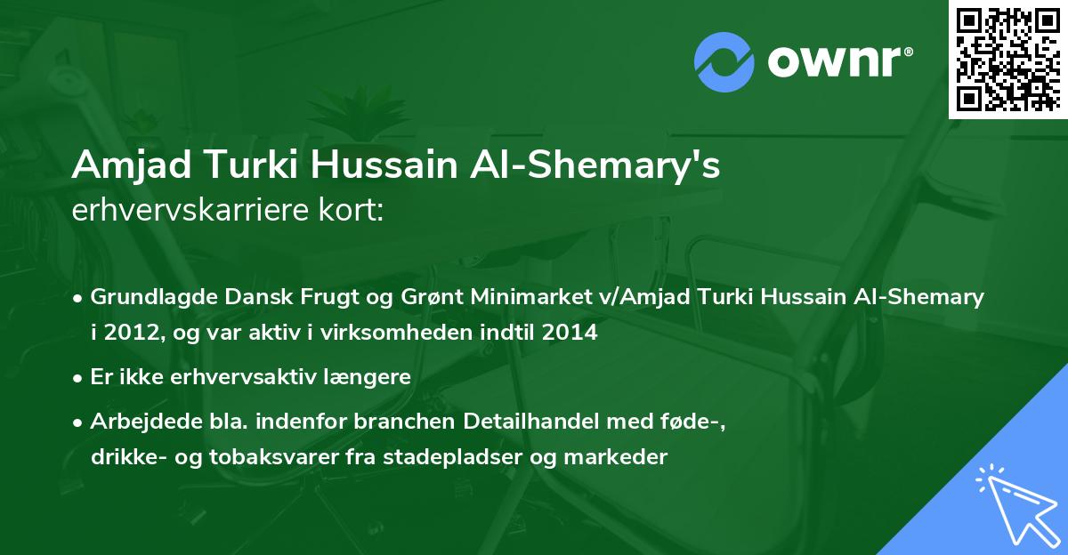 Amjad Turki Hussain Al-Shemary's erhvervskarriere kort