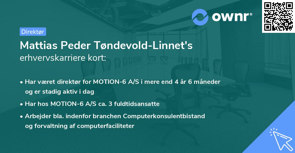 Mattias Peder Tøndevold-Linnet's erhvervskarriere kort