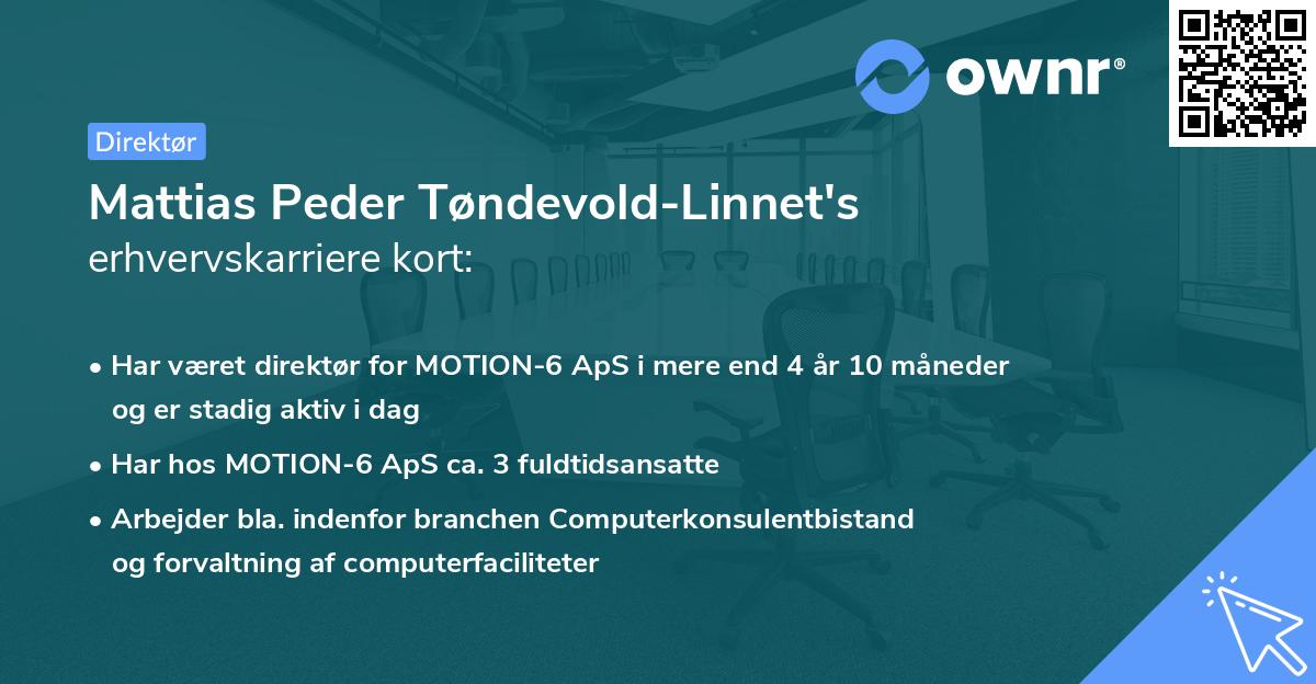 Mattias Peder Tøndevold-Linnet's erhvervskarriere kort