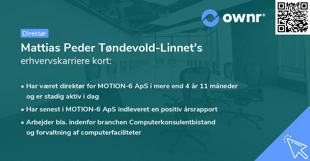 Mattias Peder Tøndevold-Linnet's erhvervskarriere kort