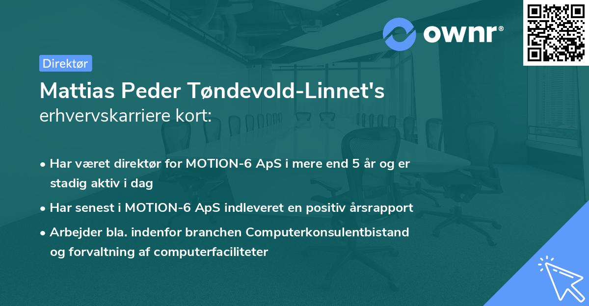 Mattias Peder Tøndevold-Linnet's erhvervskarriere kort