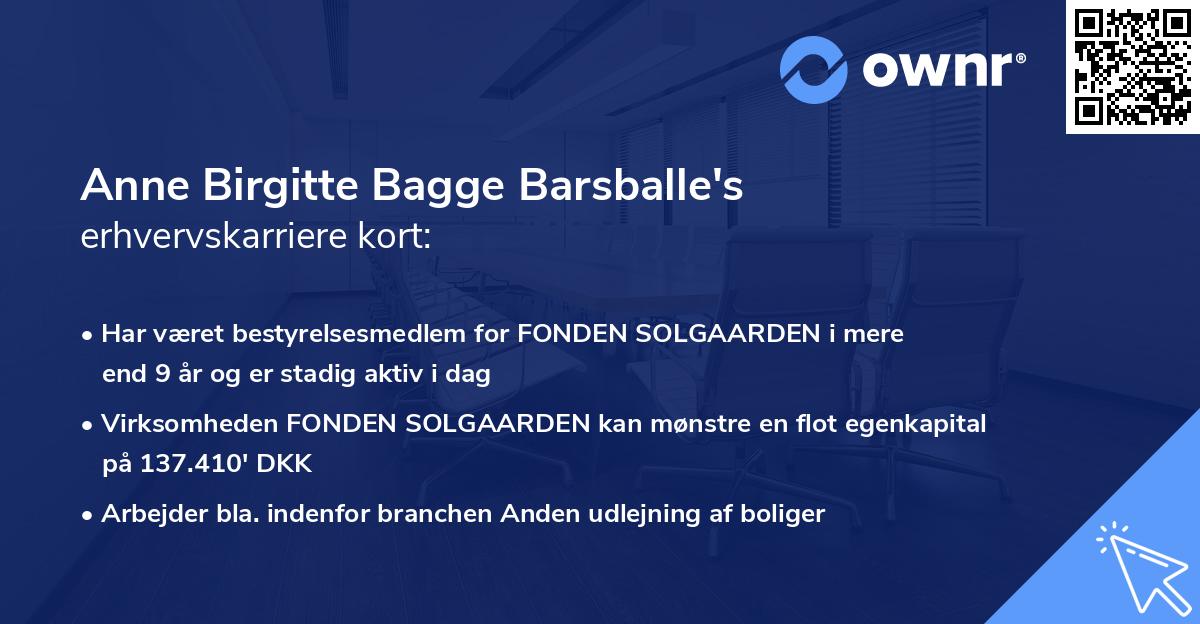 Anne Birgitte Bagge Barsballe's erhvervskarriere kort