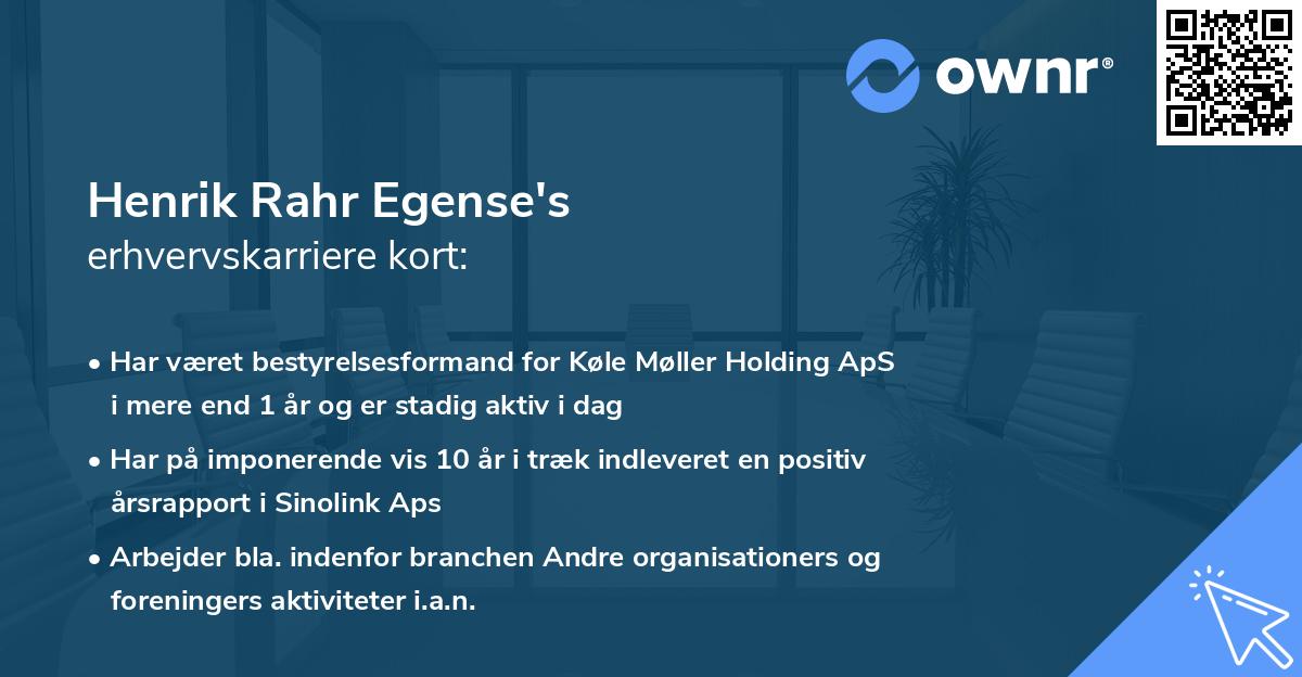 Henrik Rahr Egense's erhvervskarriere kort
