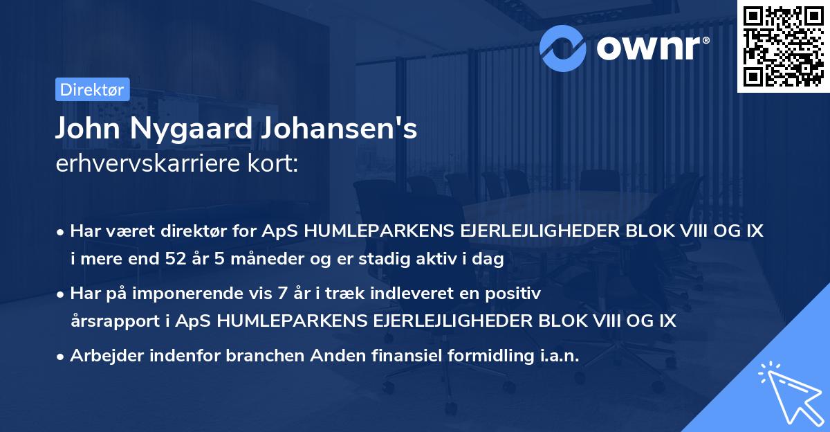 John Nygaard Johansen's erhvervskarriere kort