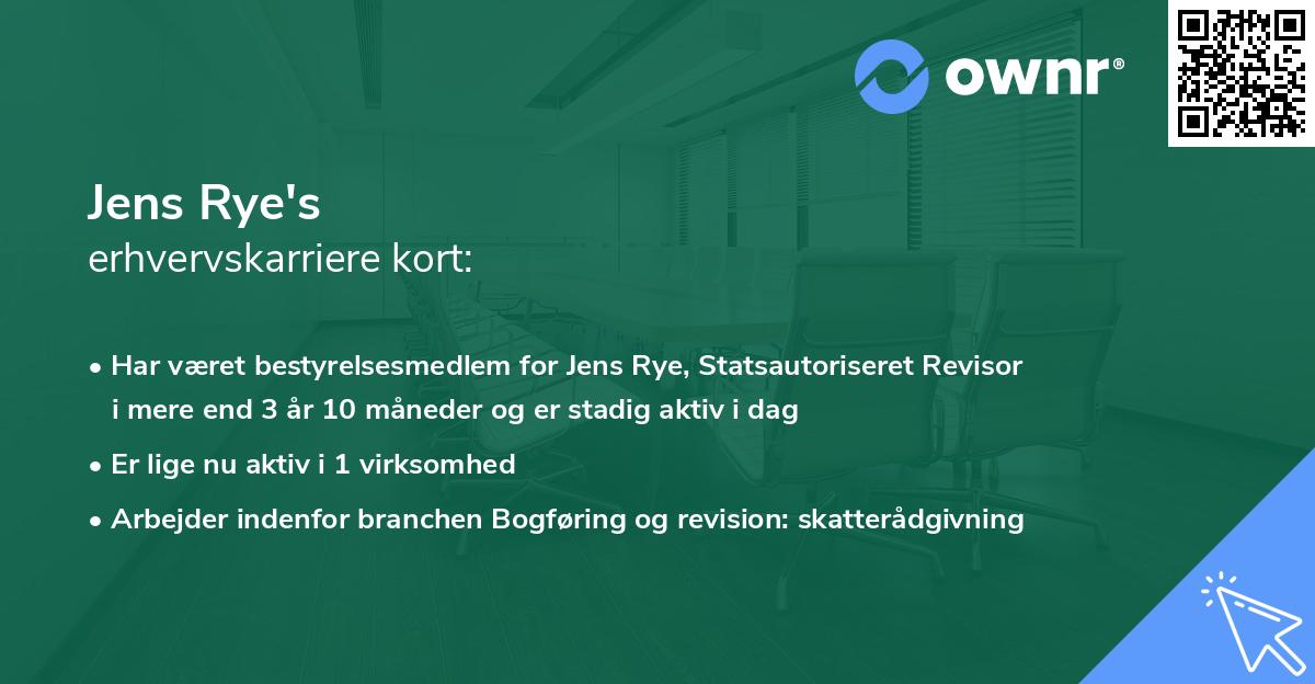 Jens Rye's erhvervskarriere kort