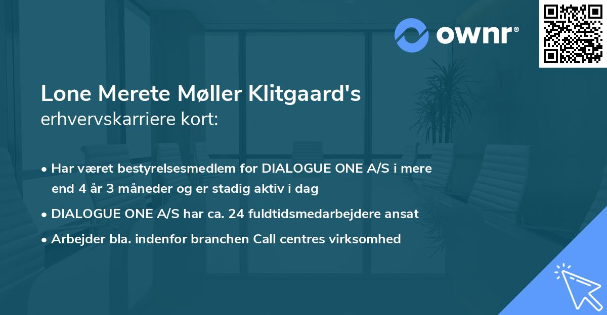 Lone Merete Møller Klitgaard's erhvervskarriere kort