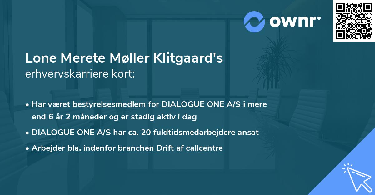 Lone Merete Møller Klitgaard's erhvervskarriere kort