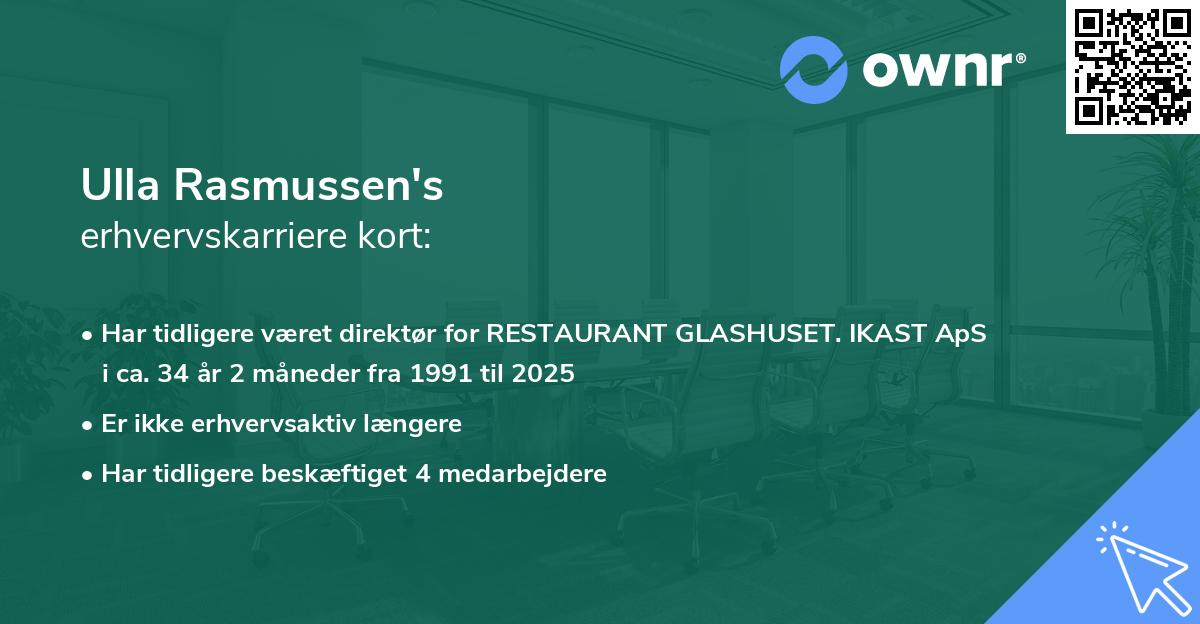 Ulla Rasmussen's erhvervskarriere kort
