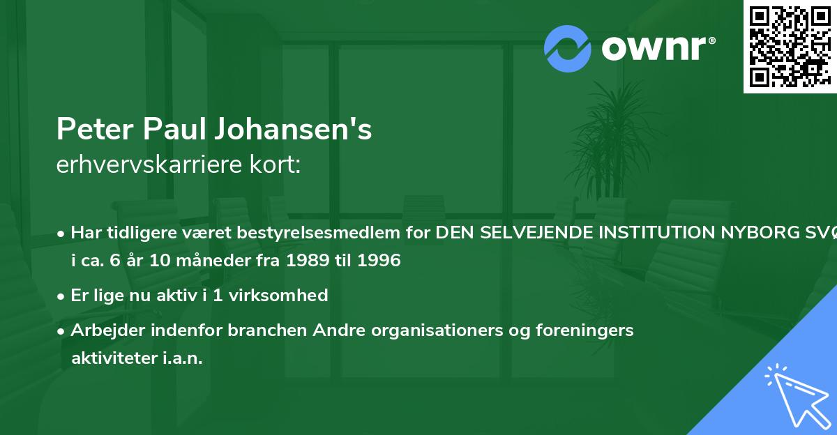 Peter Paul Johansen's erhvervskarriere kort