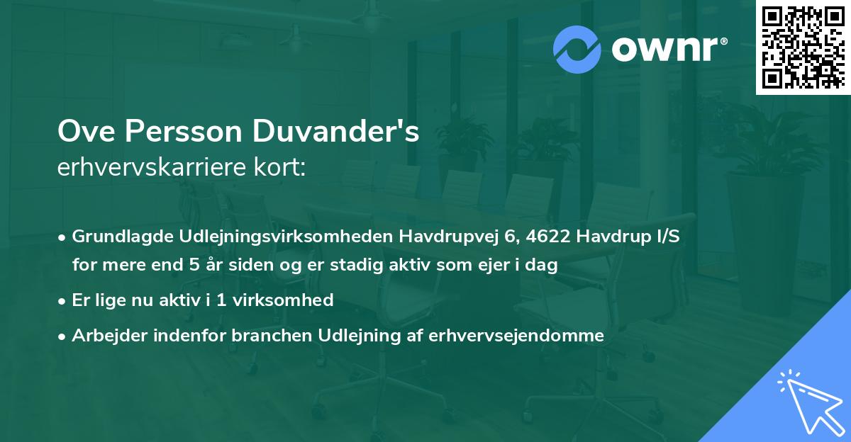Ove Persson Duvander's erhvervskarriere kort