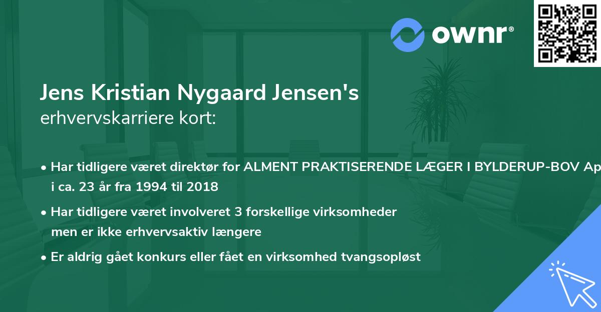 Jens Kristian Nygaard Jensen's erhvervskarriere kort