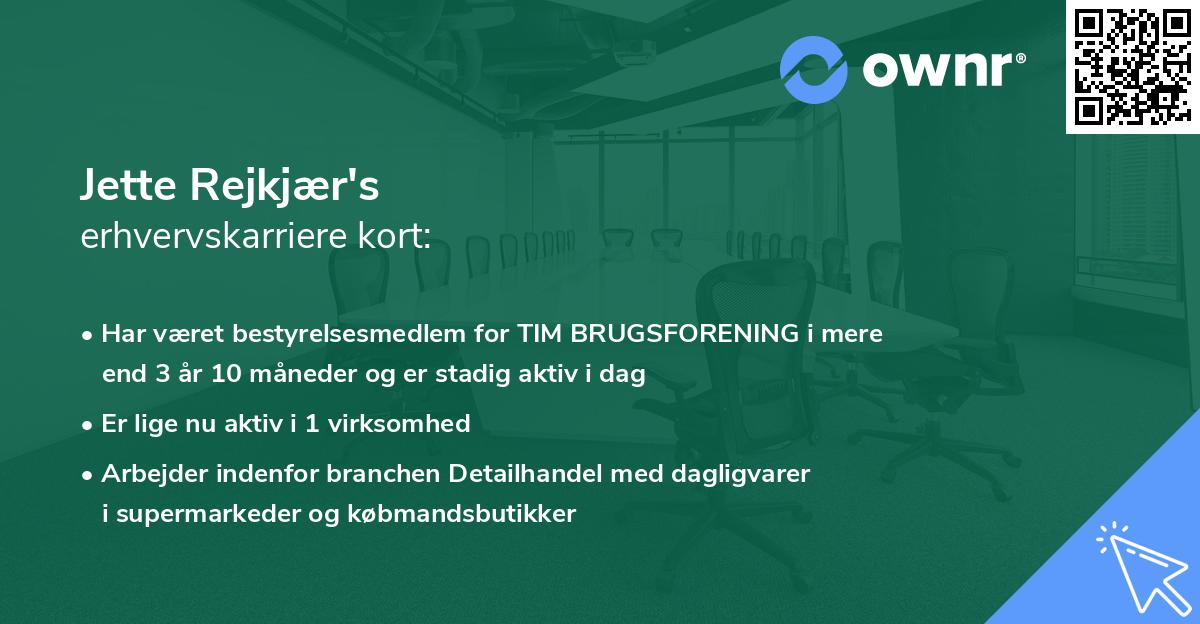 Jette Rejkjær's erhvervskarriere kort