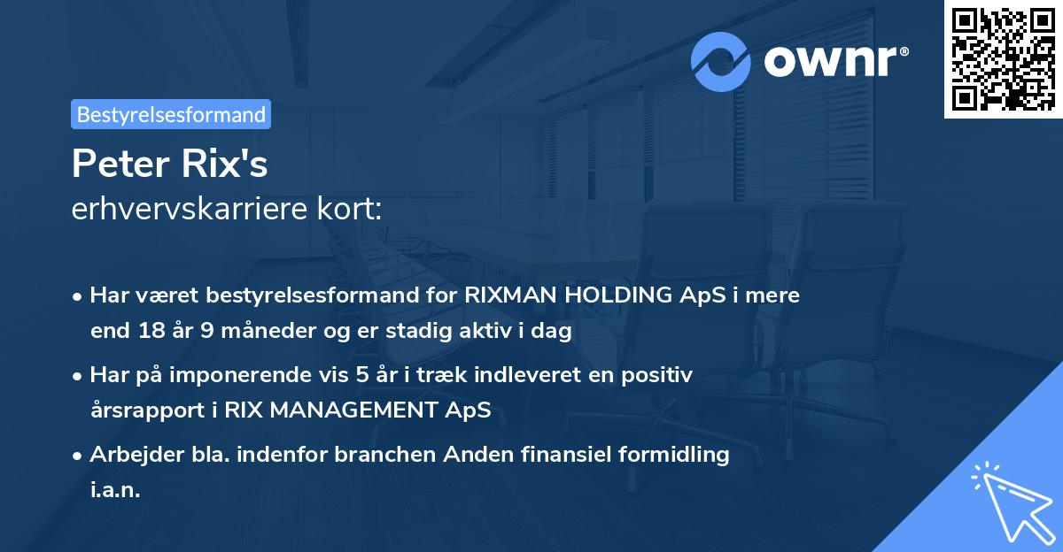 Peter Rix's erhvervskarriere kort