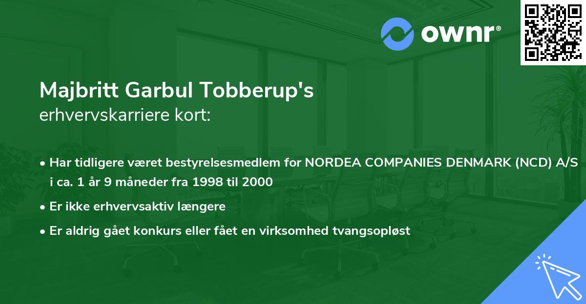 Majbritt Garbul Tobberup's erhvervskarriere kort