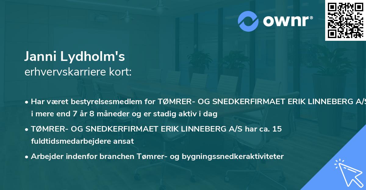 Janni Lydholm's erhvervskarriere kort