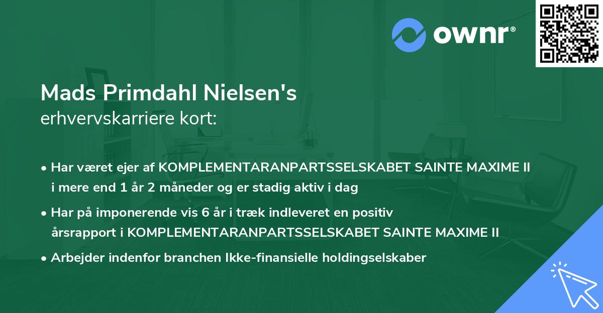 Mads Primdahl Nielsen's erhvervskarriere kort