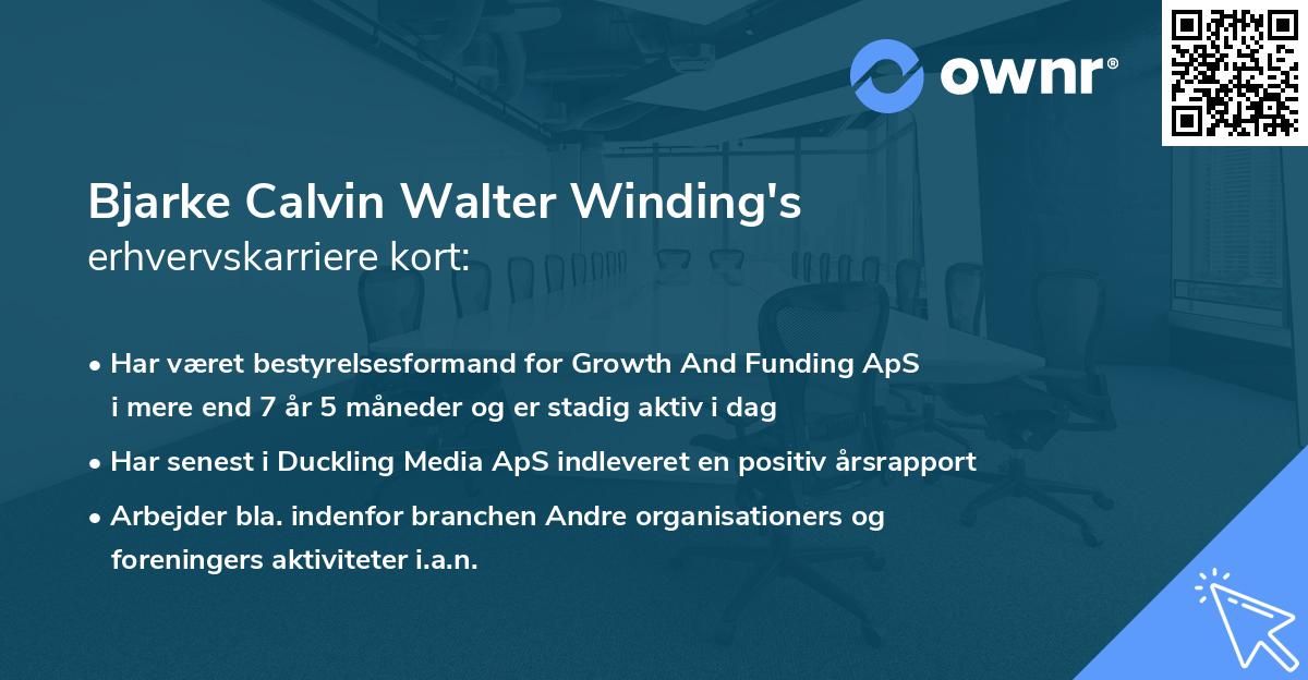 Bjarke Calvin Walter Winding's erhvervskarriere kort
