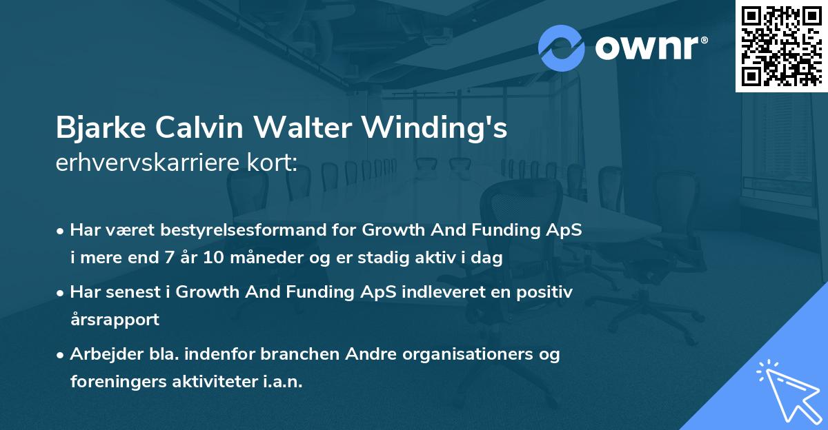 Bjarke Calvin Walter Winding's erhvervskarriere kort