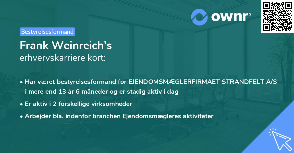 Frank Weinreich's erhvervskarriere kort