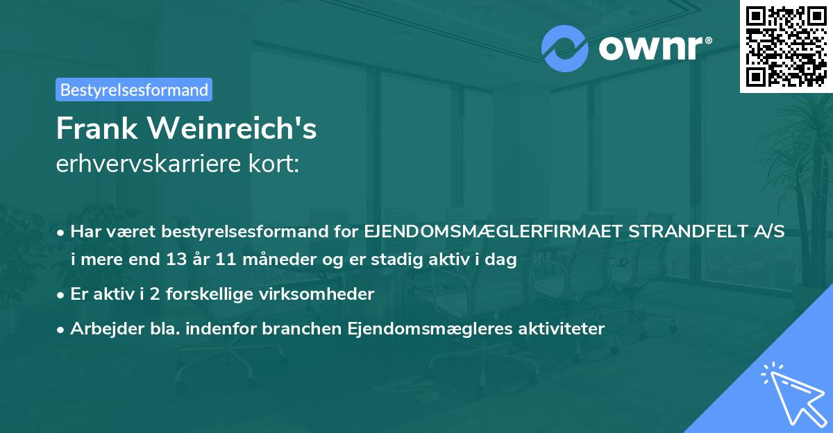 Frank Weinreich's erhvervskarriere kort