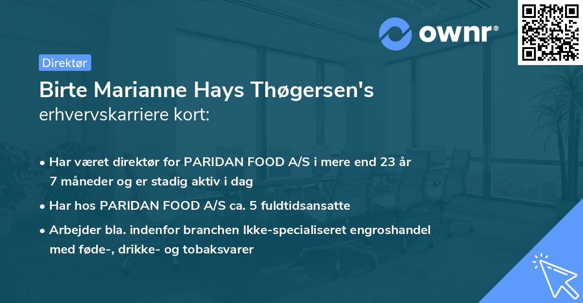 Birte Marianne Hays Thøgersen's erhvervskarriere kort