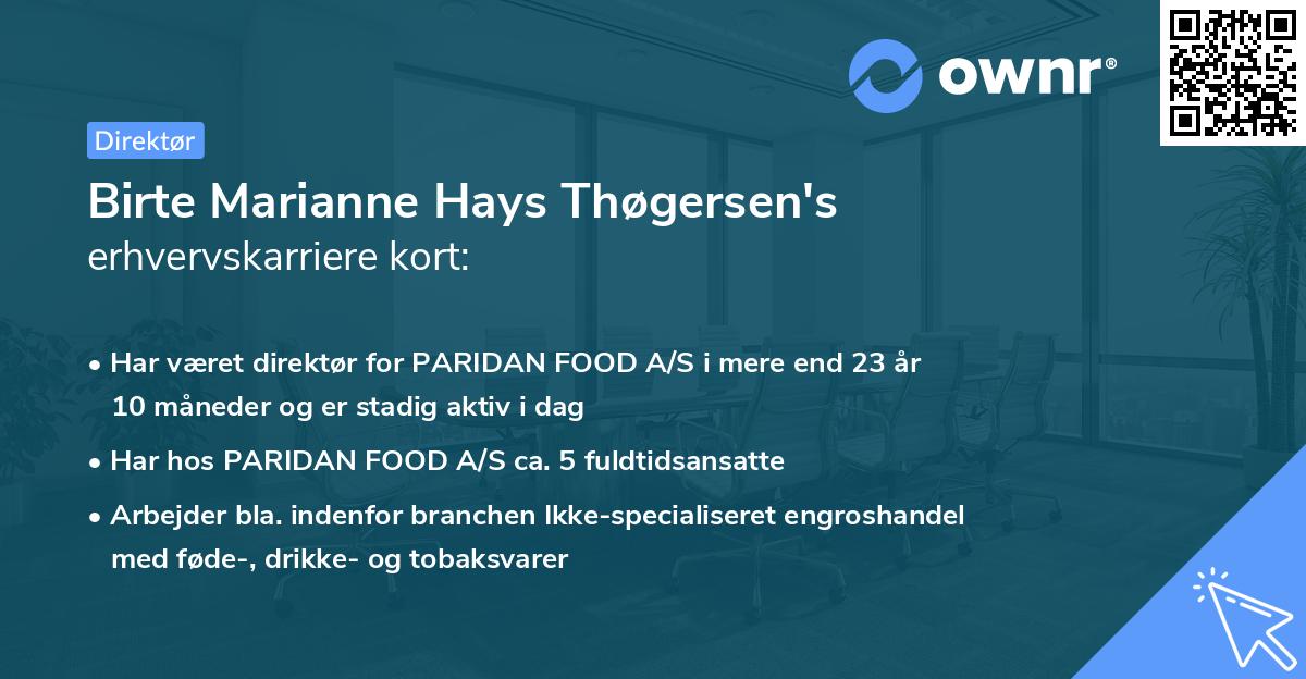 Birte Marianne Hays Thøgersen's erhvervskarriere kort