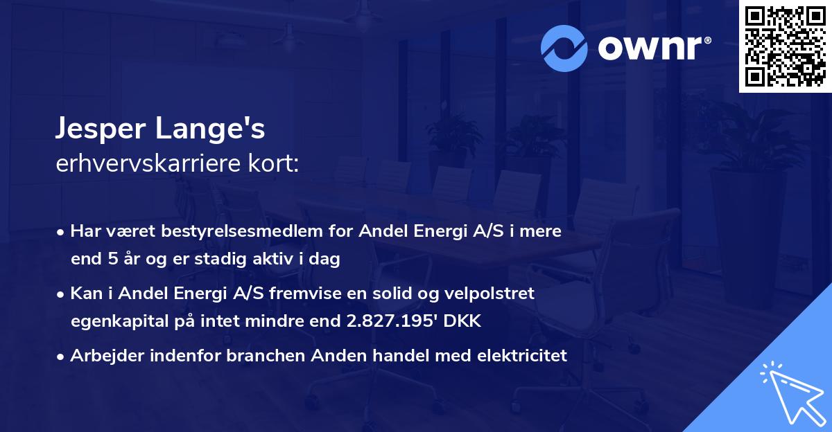 Jesper Lange's erhvervskarriere kort